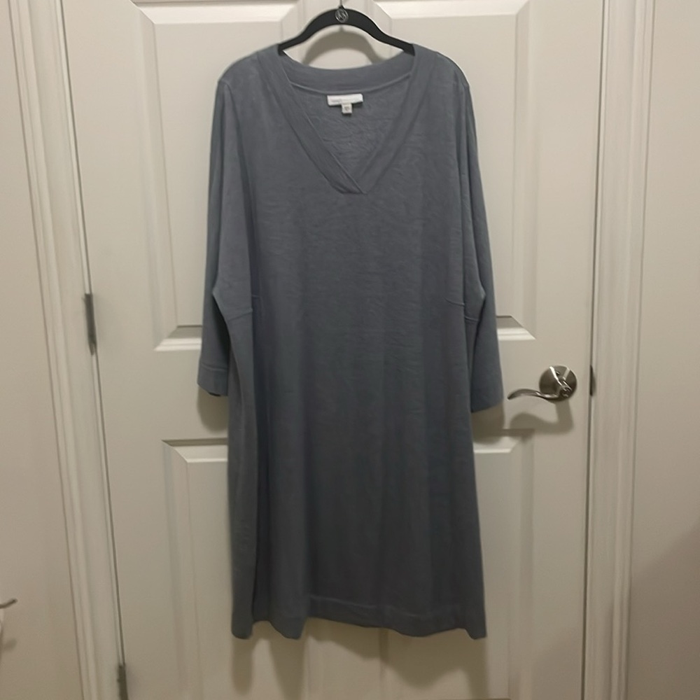 J.Jill Pure Jill Women’s Tranquility Fleece V-Neck Tunic/Dress, Heather Blue